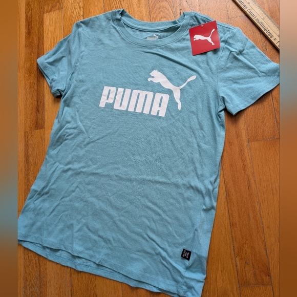 153.Nwt Puma Teal T-Shirt with White Logo - Picture 1 of 2